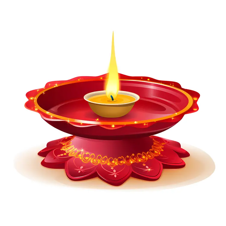 Red Diya Lamp with Flame for Diwali Celebration