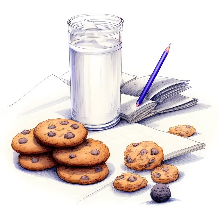 Delicious Cookies with Milk and Notebook