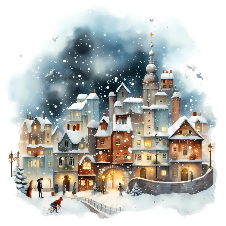 Snowy Town at Night