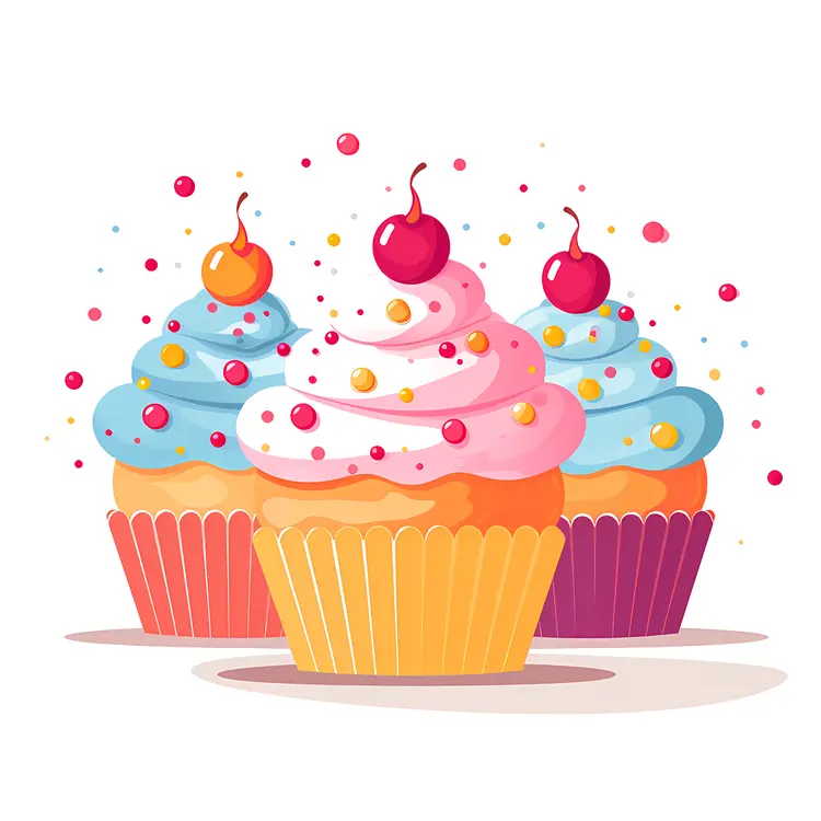 Colorful Cupcakes with Cherries