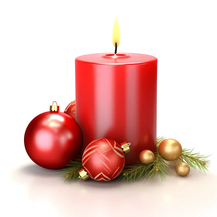 Red Candle with Ornaments and Greenery