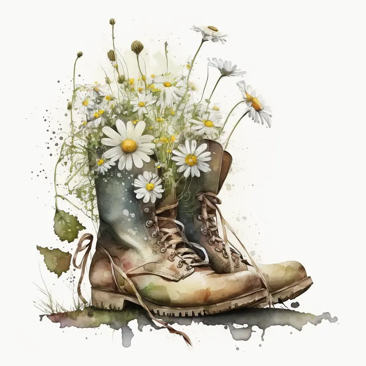 Old Boots with Daisies Illustration