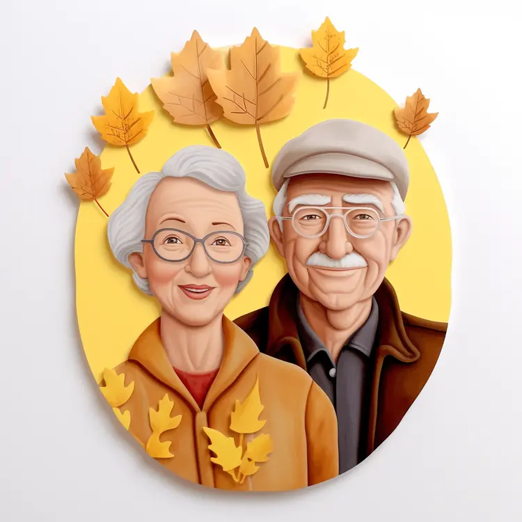 Happy Elderly Couple with Autumn Leaves for Grandparents Day