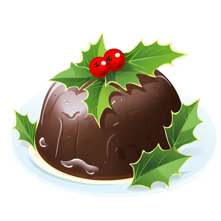 Classic Christmas Pudding with Holly and Berries