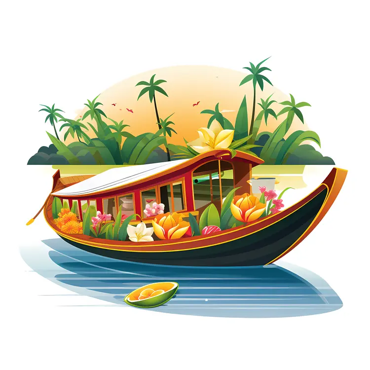Beautiful Boat with Flowers in Tropical Scenery