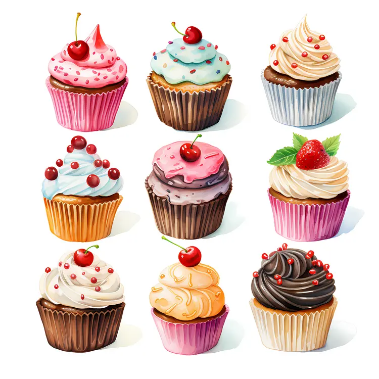 Assorted Cupcakes with Various Toppings