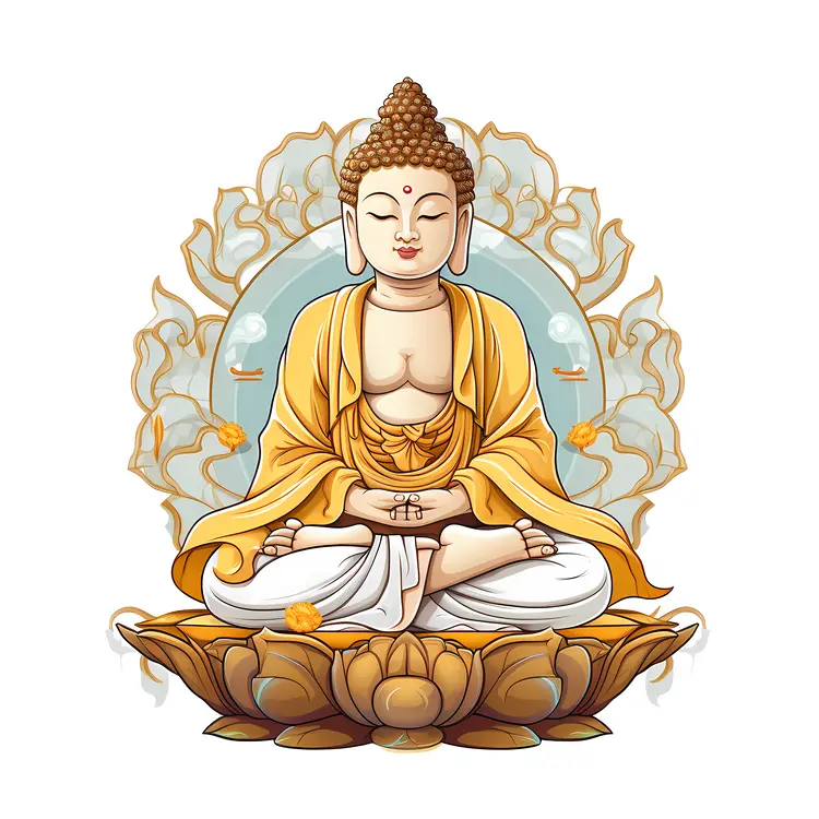 Yellow Meditating Buddha on Lotus