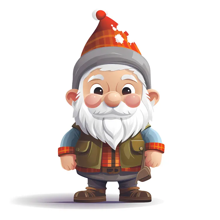 Cute Gnome with Plaid Shirt and Red Hat