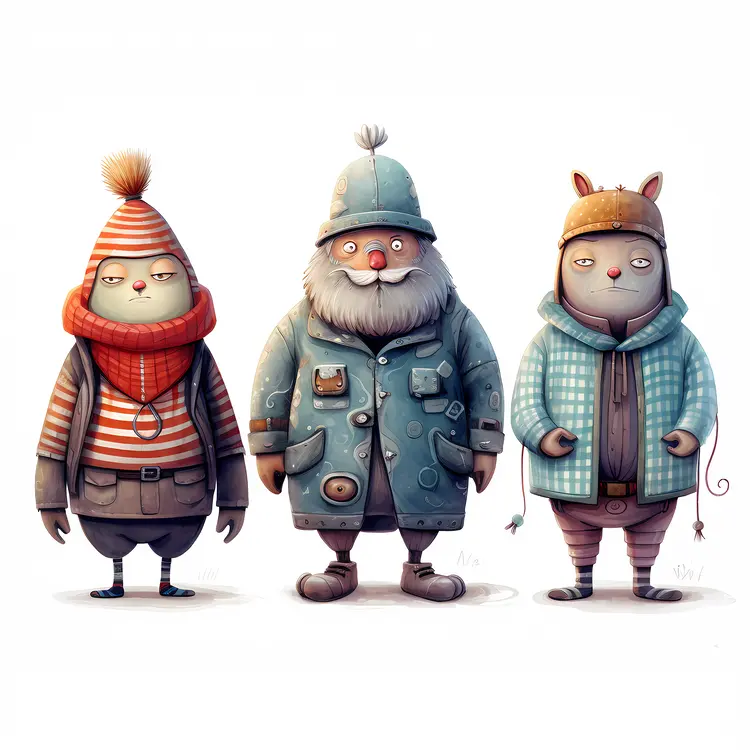 Cute Characters in Winter Clothing