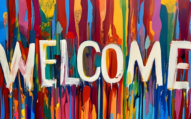 Welcome Sign with Colorful Paint Strokes