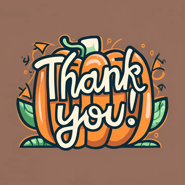 Thank You Message on a Pumpkin with Leaves