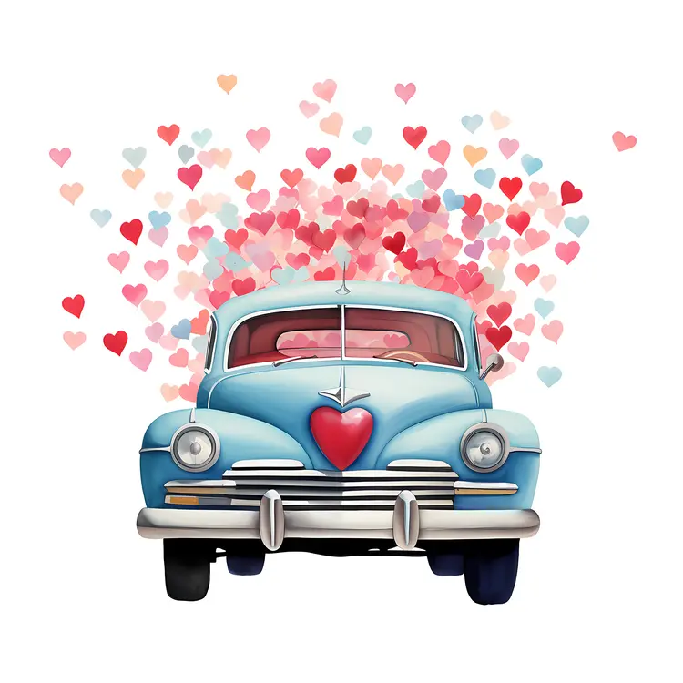 Front View of Blue Car with Hearts