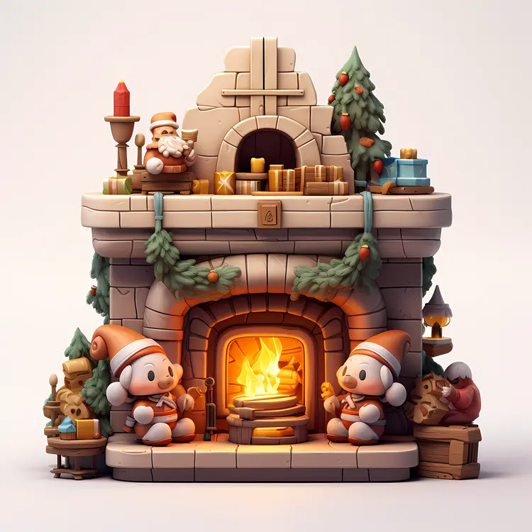 Cute Christmas Fireplace with Santa and Toys