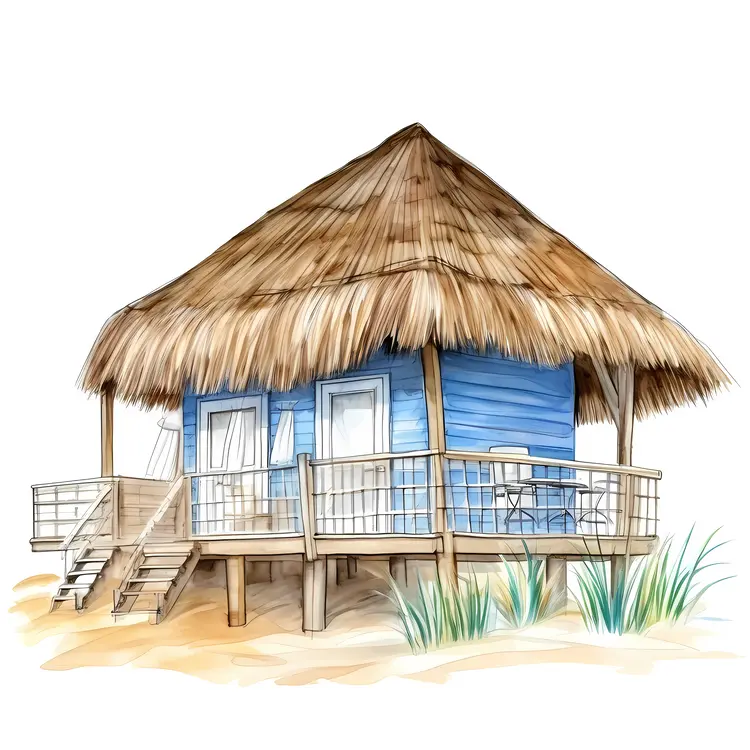 Thatched Roof Hut on the Beach