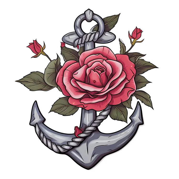 Anchor with Rose Tattoo