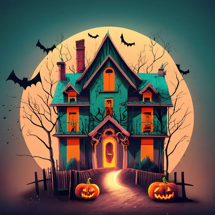 Haunted House with Glowing Pumpkins