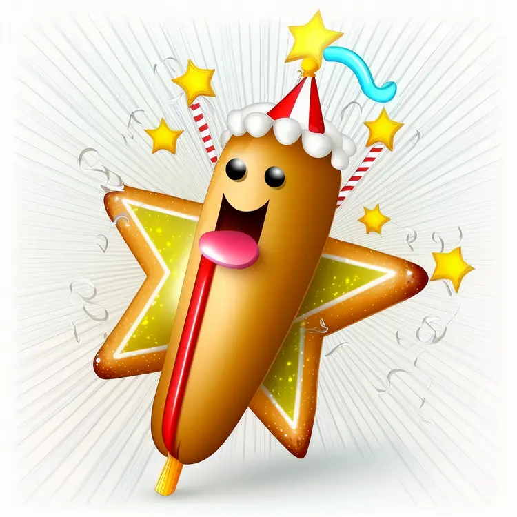 Fun Corn Dog with Party Hat and Stars