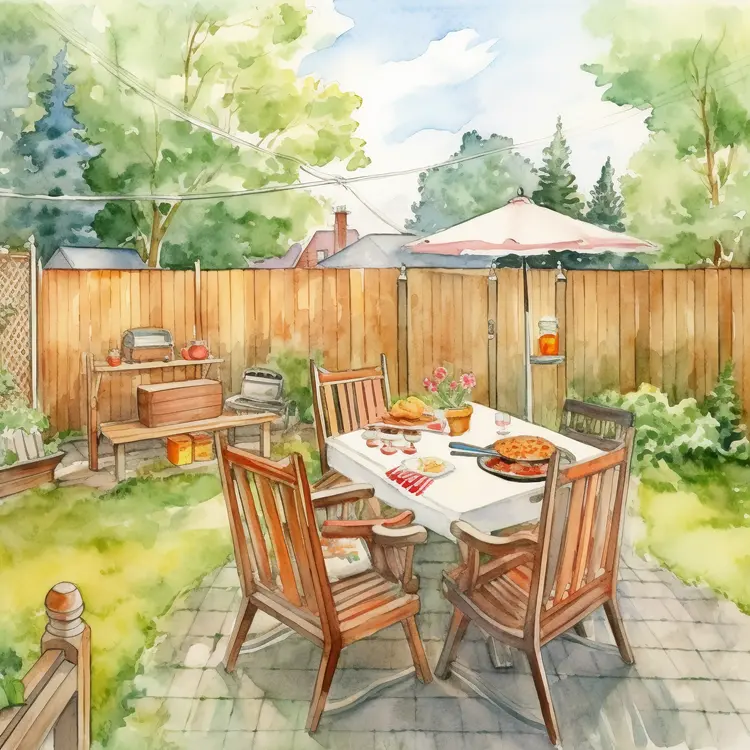 Cozy Backyard Picnic Scene with Outdoor Dining Table
