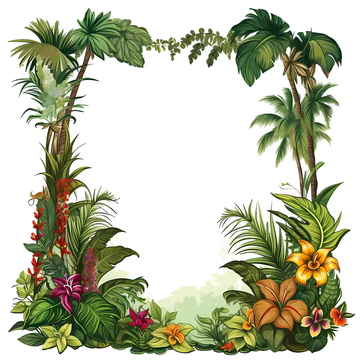 Tropical Frame with Lush Greenery