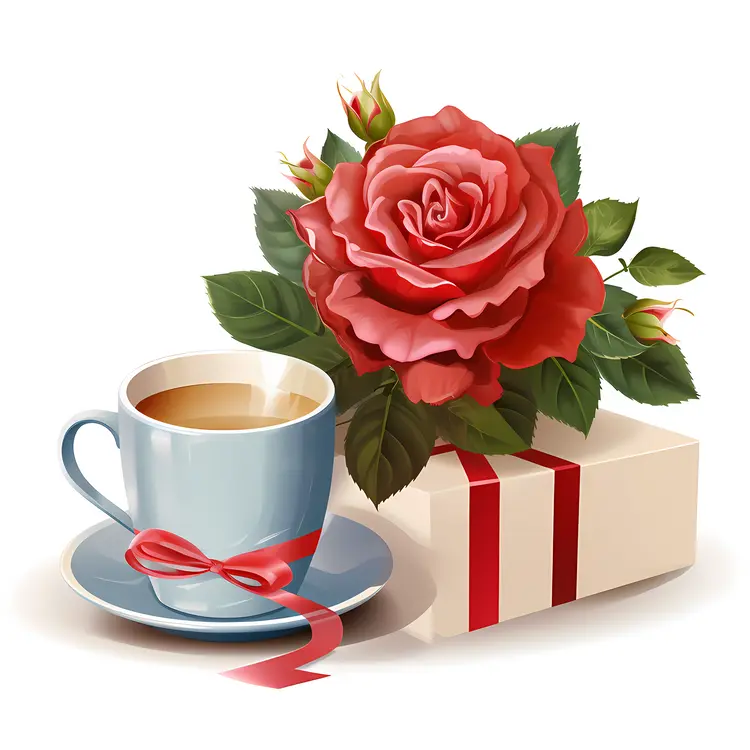 Red Rose and Coffee Cup with Gift Box