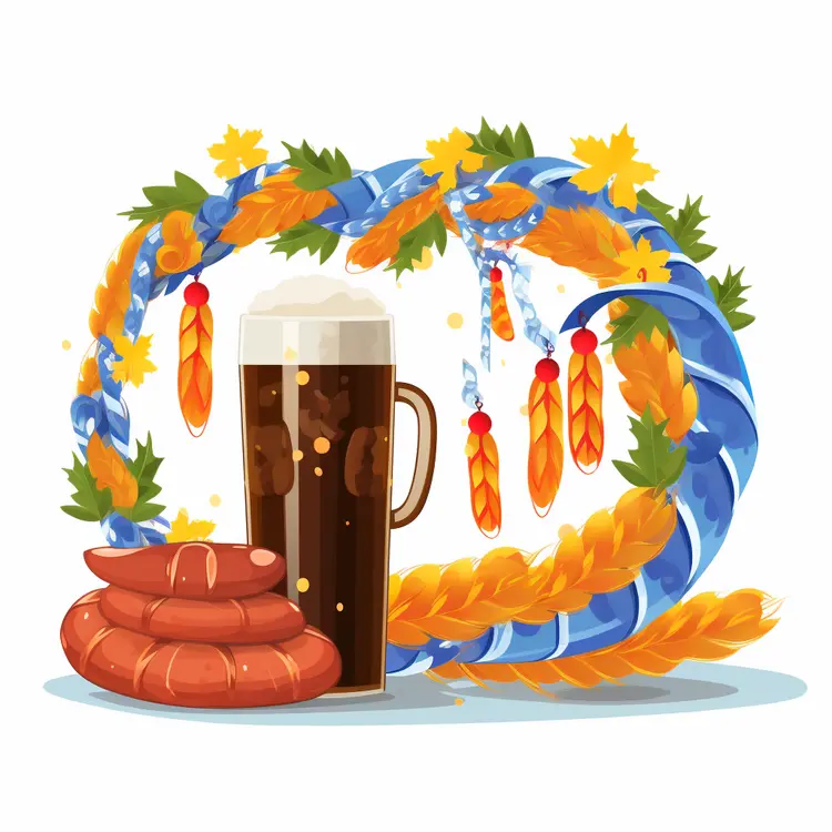Beer and Sausage with Festive Wreath for Oktoberfest Celebration