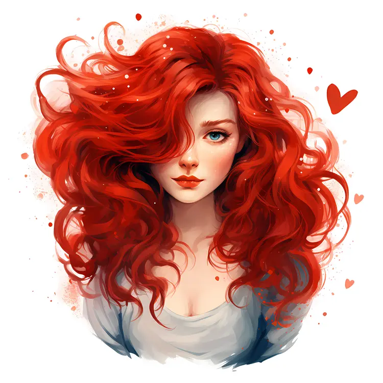 Red-haired girl with curly hair and green eyes