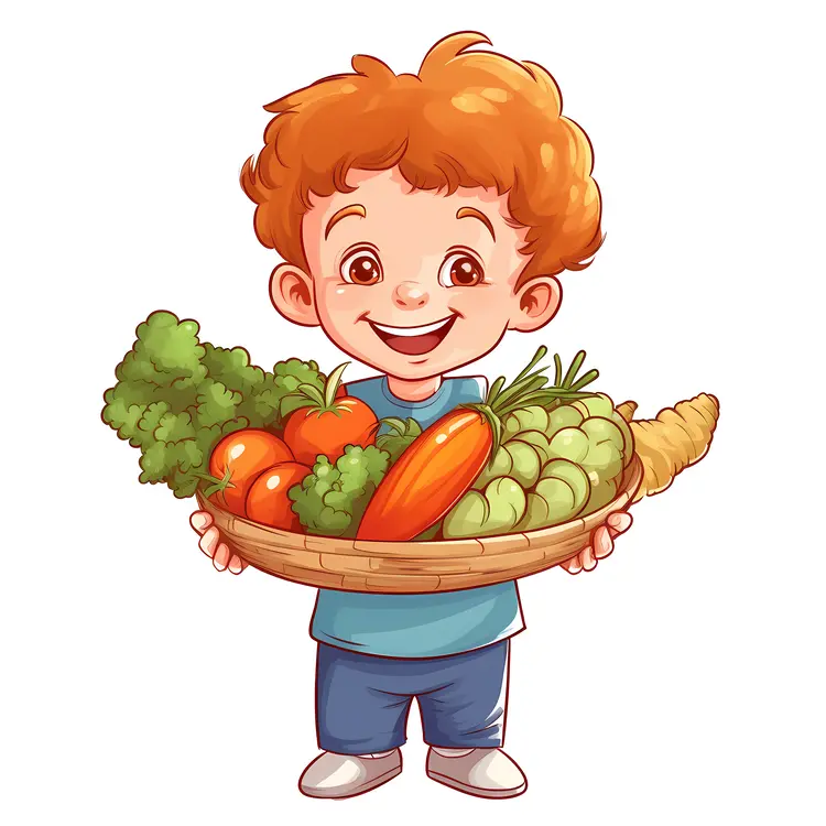 Happy Cartoon Boy with Vegetables