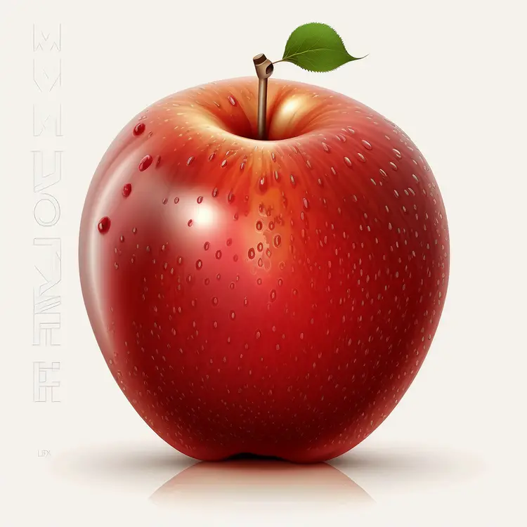 Shiny Red Apple with Leaf
