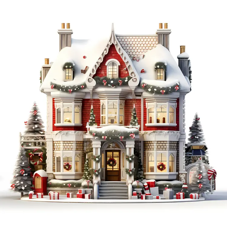 Snowy House with Christmas Decorations