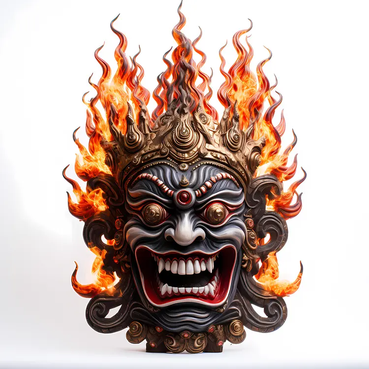 Flaming Demon Mask Illustration