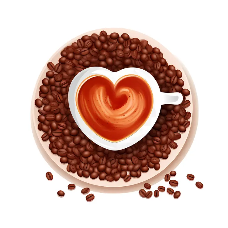 Heart-Shaped Coffee Cup with Beans