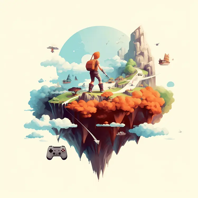 Adventurer on a Floating Island with Game Controller