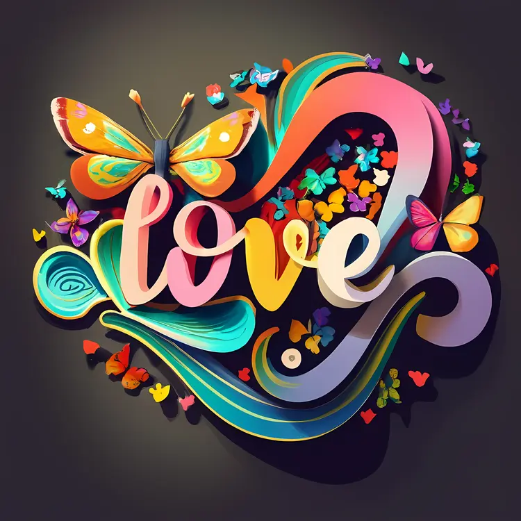 Butterfly Love Typography on Dark Background
