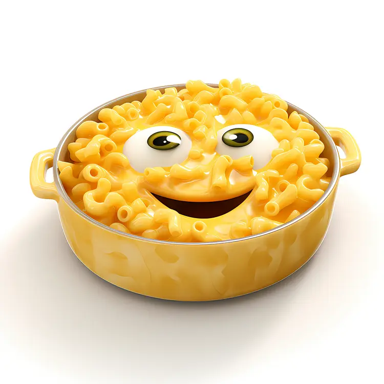 Smiling Macaroni and Cheese in Yellow Bowl