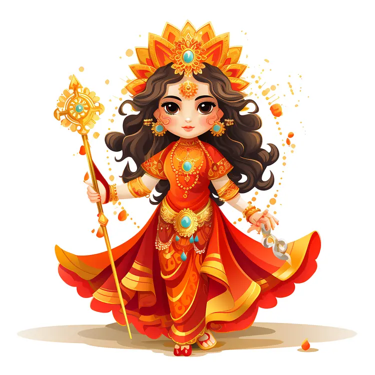 Cute Chibi Goddess in Red and Gold