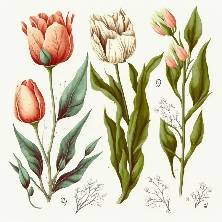 Beautiful Tulip Botanical Illustration