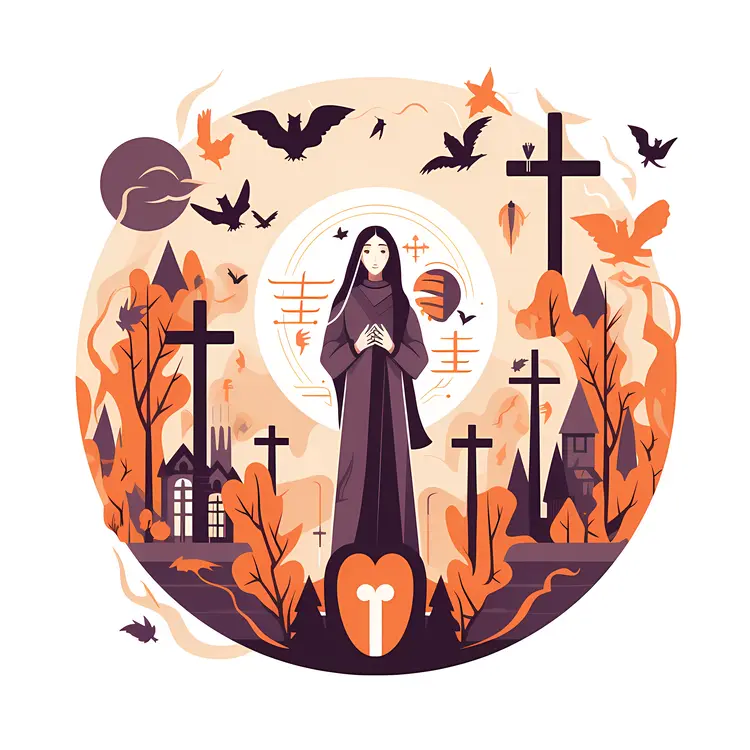 Nun with Crosses and Bats in Nature