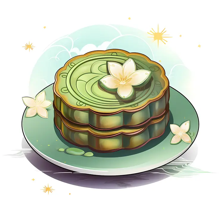 Green Mooncake with Flower Decoration