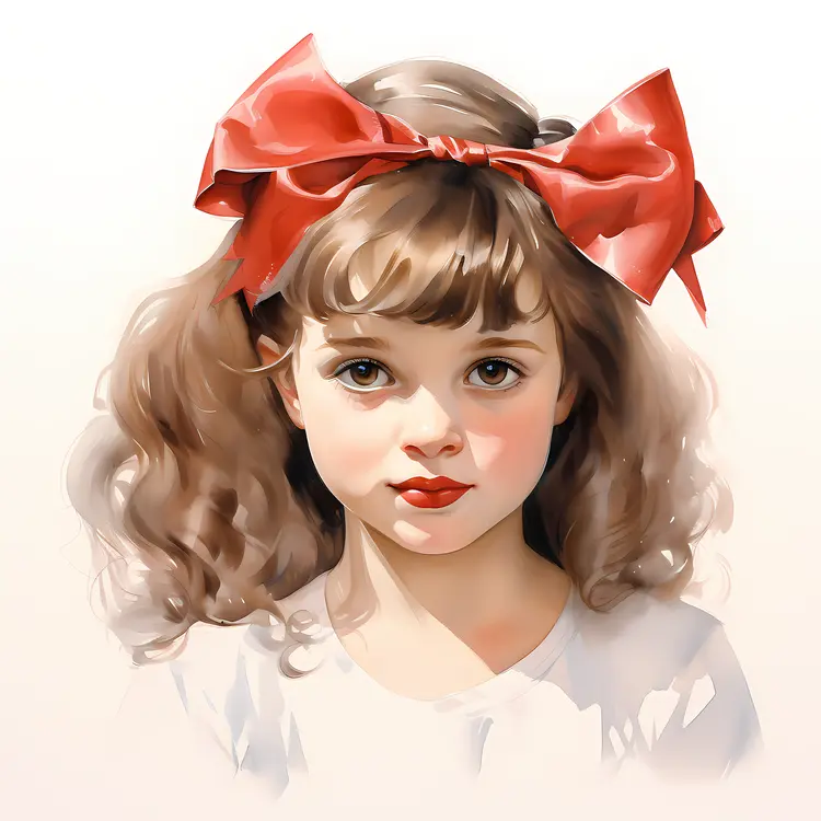 Girl with Red Bow in Hair