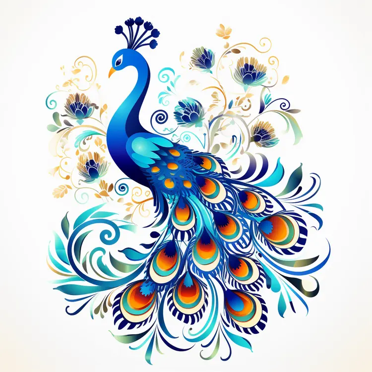 Colorful Peacock Illustration with Elegant Feathers