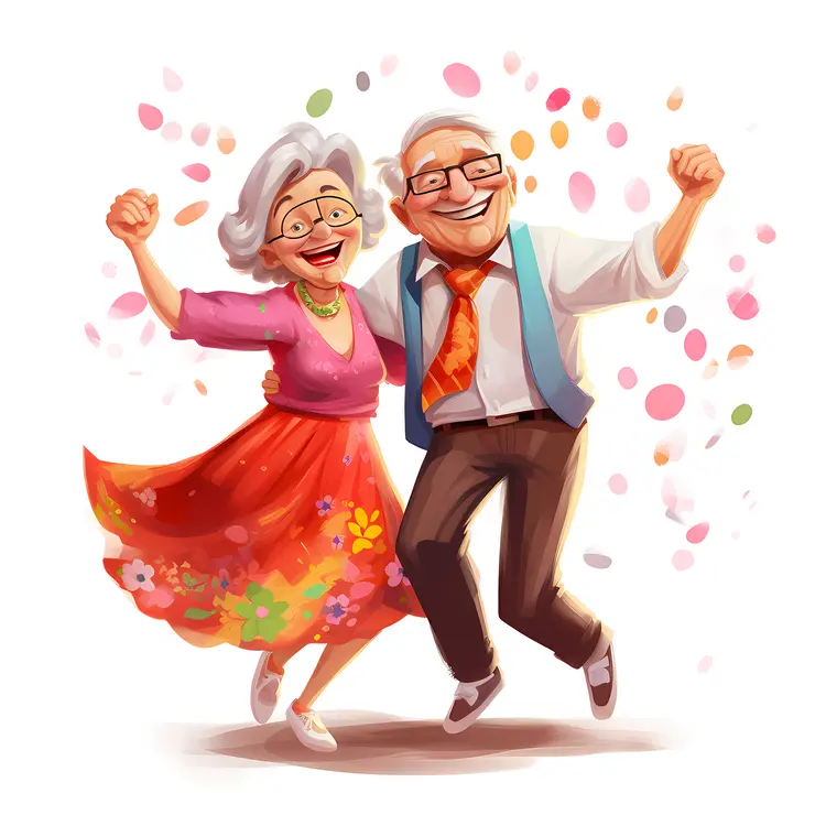 Cheerful Elderly Couple Dancing Illustration