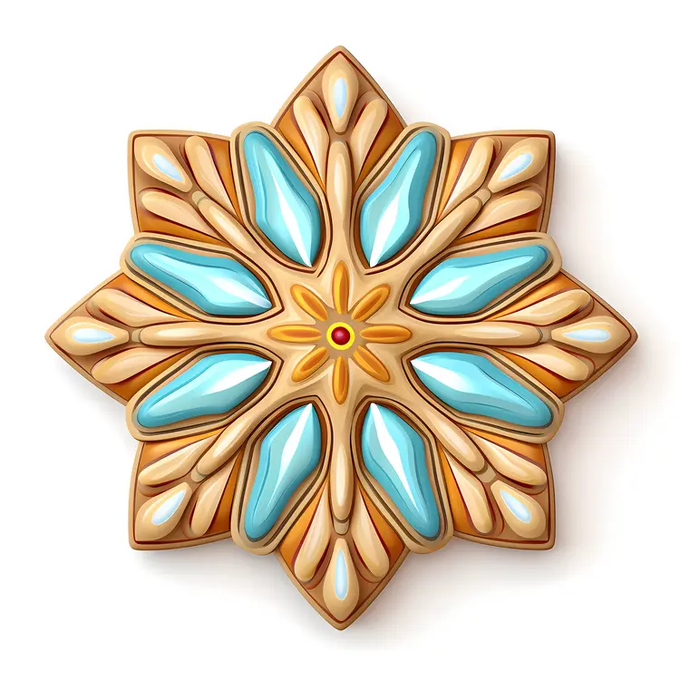 Blue and White Snowflake Cookie with Red Center