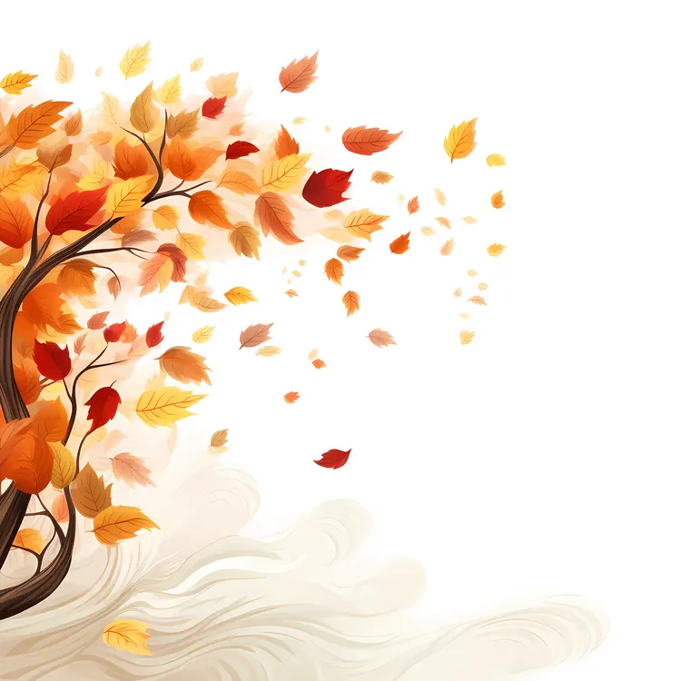 Autumn Tree with Falling Leaves