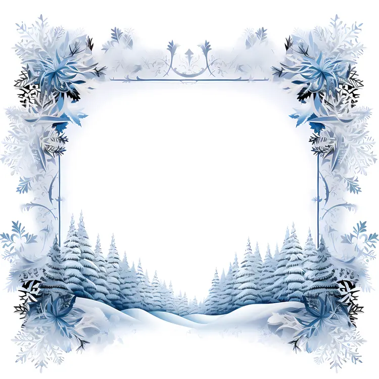 Snowy Forest with Decorative Frame