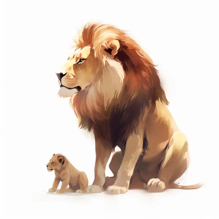 Majestic Lion and Cub Illustration