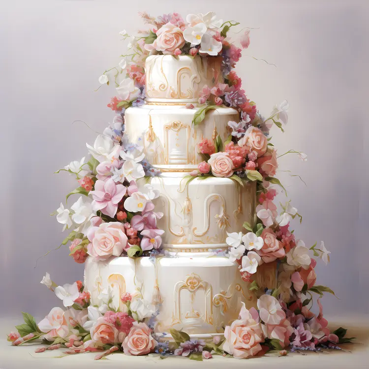 Elegant Floral White Wedding Cake