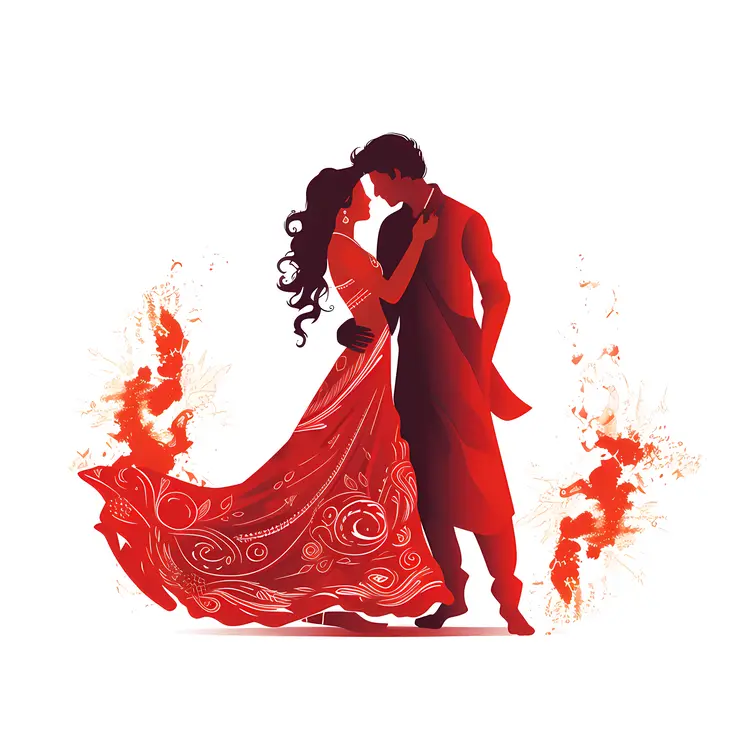 Silhouette of Romantic Couple in Red