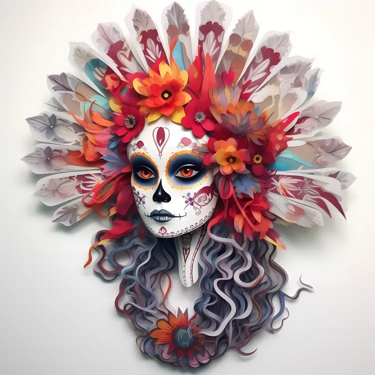 Colorful Day of the Dead Mask with Flowers