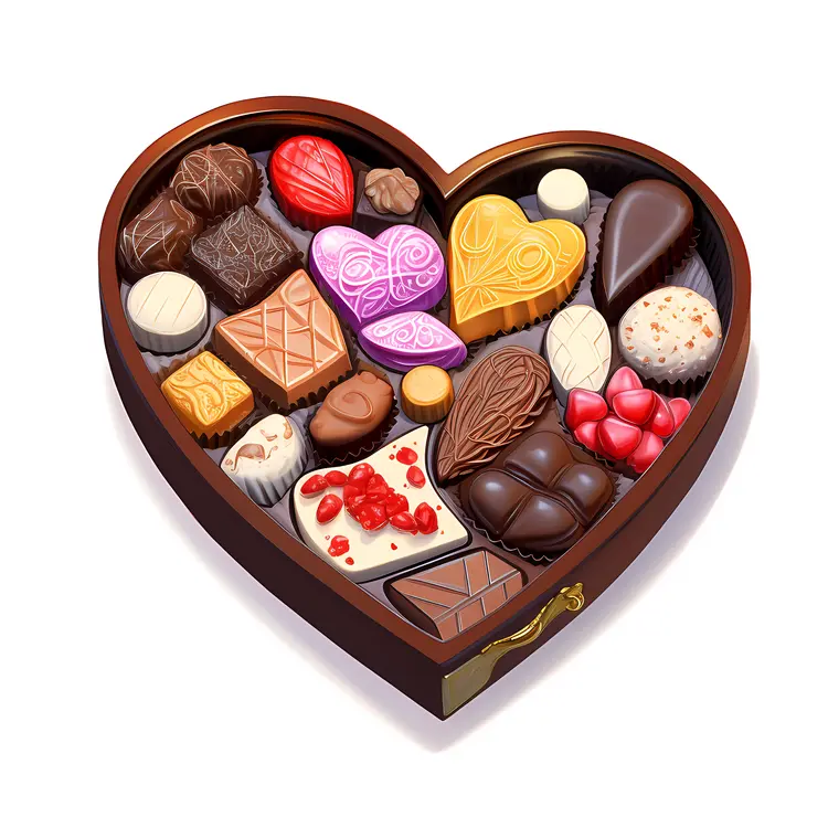 Assorted Chocolates in Heart-Shaped Box for Valentine's Day