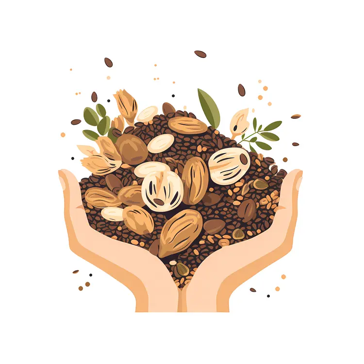 Hands Holding a Mixture of Seeds and Nuts